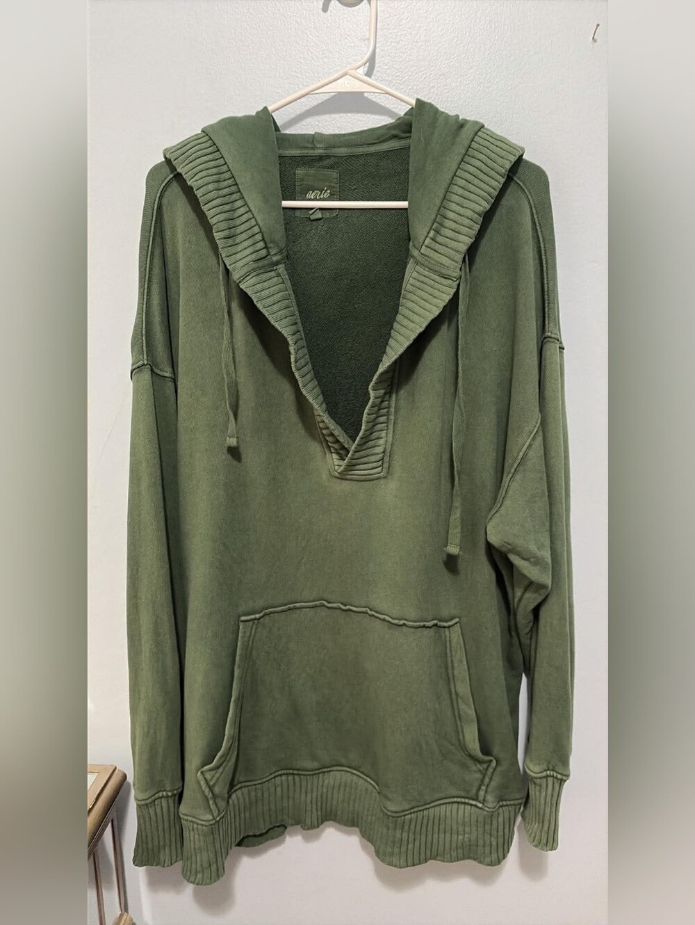 Aerie Olive Green Hooded Pullover Sweater